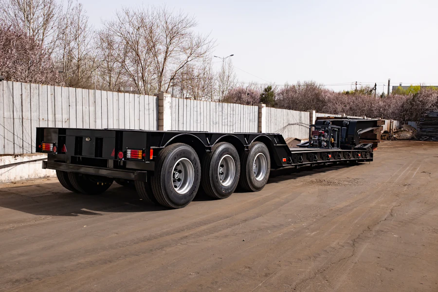 Excavadora sobre remolque lowboy